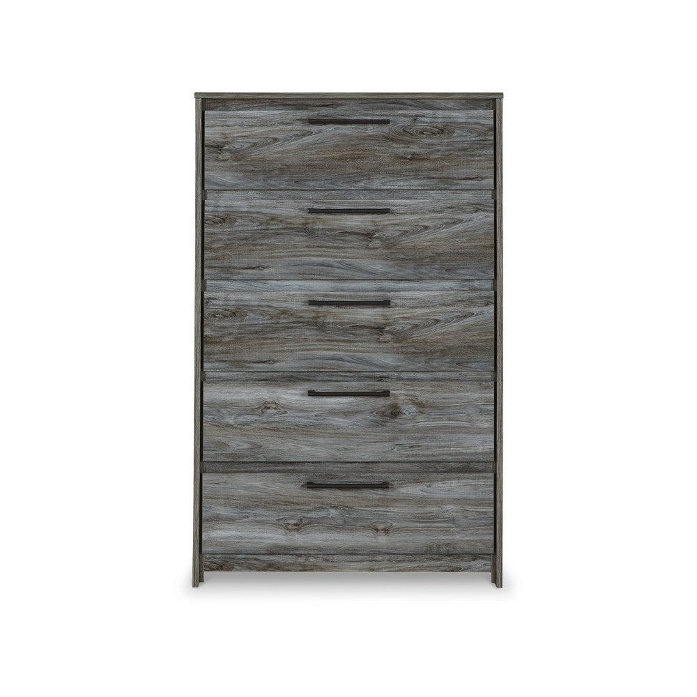 Bays Tall Dresser Chest, 5 Drawers, Modern Rustic Laminate Smoky Gray