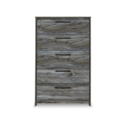 Bays Tall Dresser Chest, 5 Drawers, Modern Rustic Laminate Smoky Gray