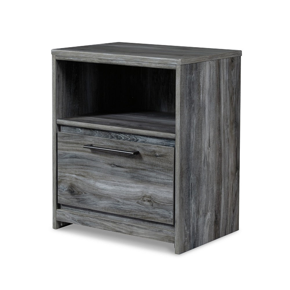 Bays Nightstand, 1 Drawer USB Port, Modern Rustic Laminate Smoky Gray