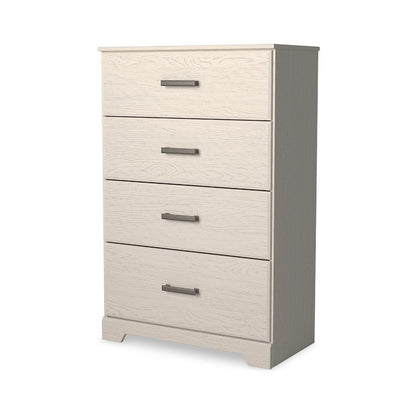 Tely Tall Dresser Chest, 4 Drawers, Modern Farmhouse Laminate White