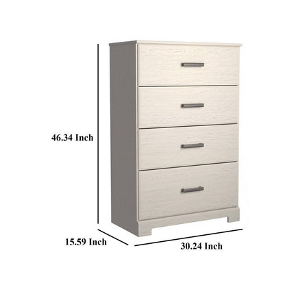 Tely Tall Dresser Chest, 4 Drawers, Modern Farmhouse Laminate White
