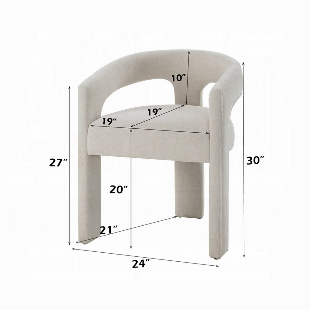 Gamo Set of 2 Side Dining Chair, Rounded Back, Modern White Chenille