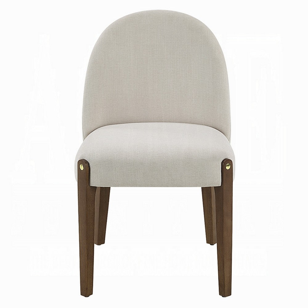 Gamo Set of 2 Side Dining Chair, Brown Rubberwood, Soft White Fabric