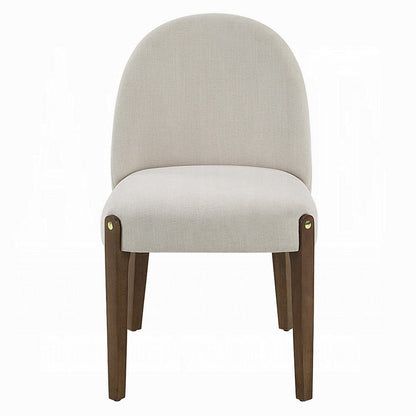 Gamo Set of 2 Side Dining Chair, Brown Rubberwood, Soft White Fabric