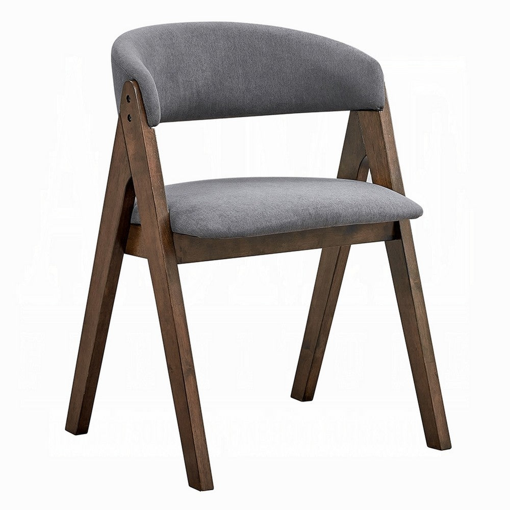 Koko Side Dining Chair Set of 2, Gray Padded Seat and Back, Brown Wood