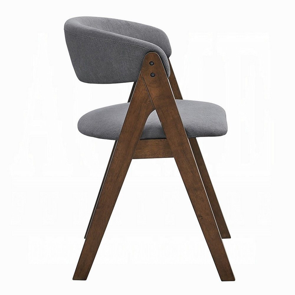 Koko Side Dining Chair Set of 2, Gray Padded Seat and Back, Brown Wood