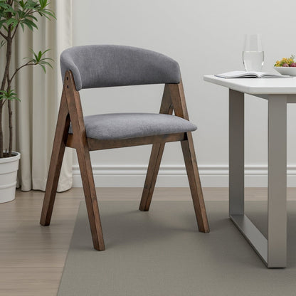Koko Side Dining Chair Set of 2, Gray Padded Seat and Back, Brown Wood