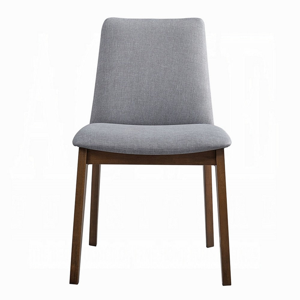 Lumy Side Dining Chair Set of 2, Gray Padded Seat and Back, Brown Wood