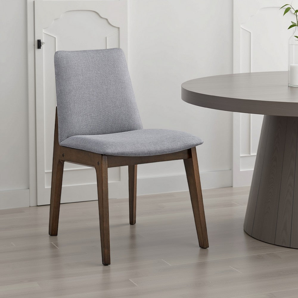 Lumy Side Dining Chair Set of 2, Gray Padded Seat and Back, Brown Wood