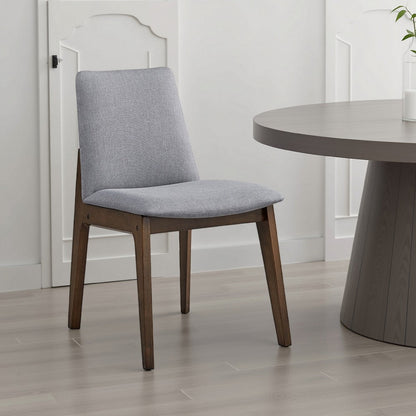 Lumy Side Dining Chair Set of 2, Gray Padded Seat and Back, Brown Wood
