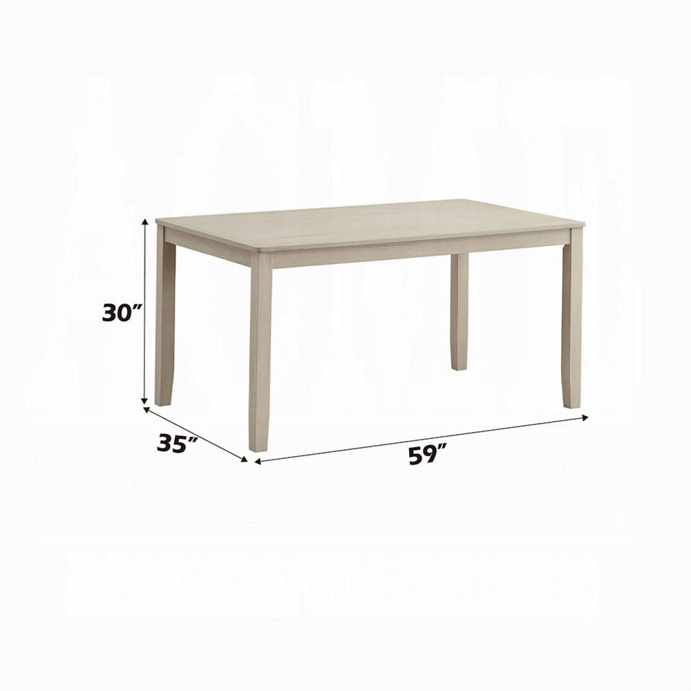 Feri Dining Table, 59 Inch, Rectangular Top, Antique Bone White Finish