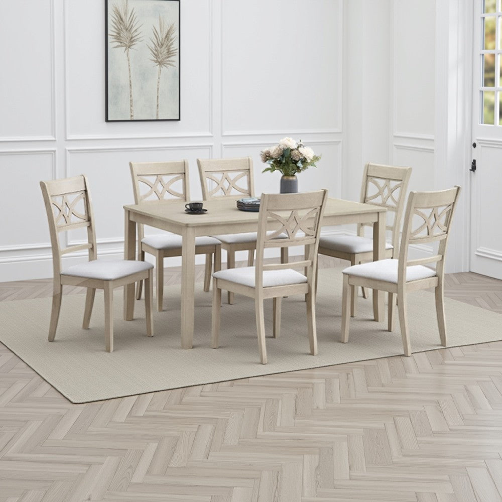 Feri Dining Table, 59 Inch, Rectangular Top, Antique Bone White Finish