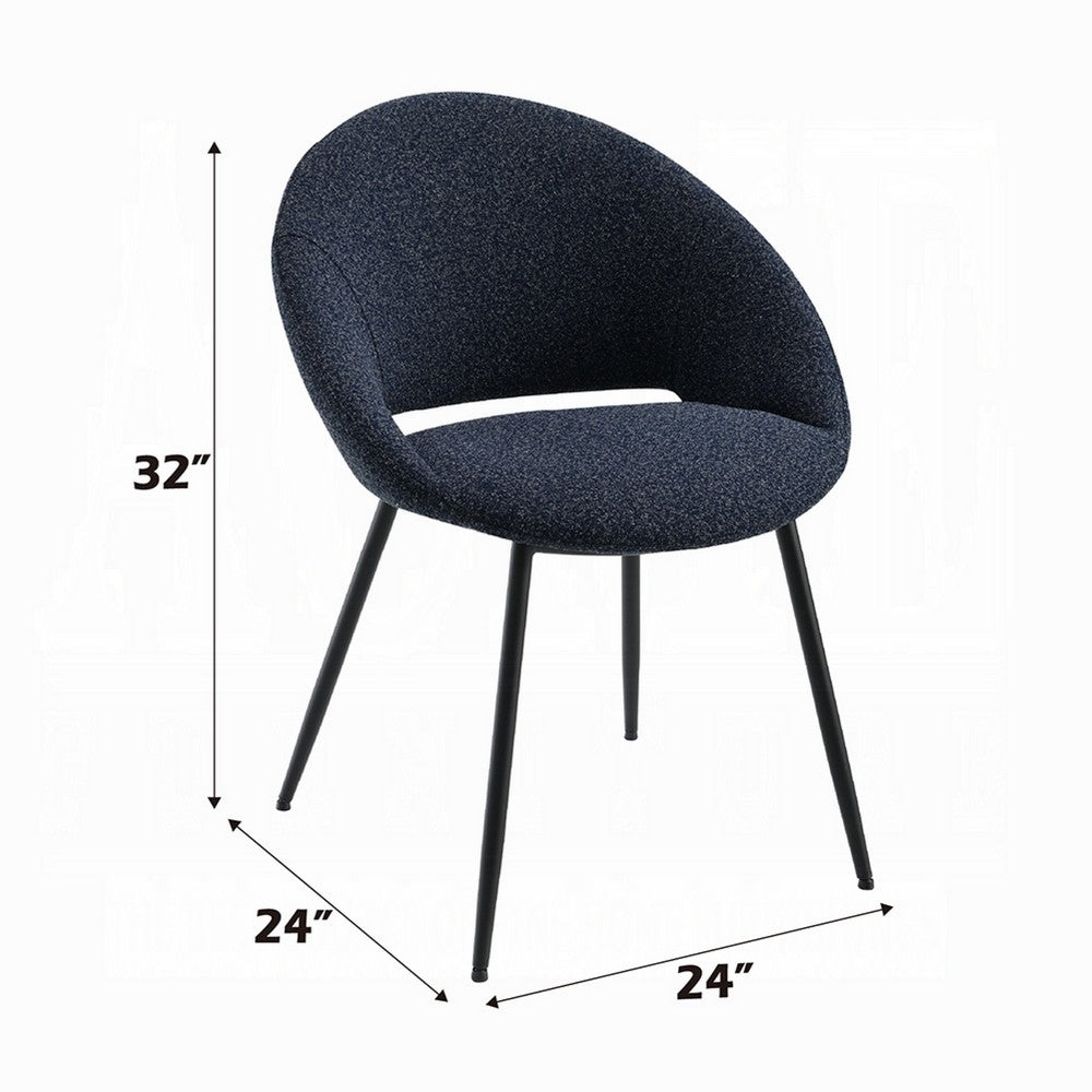 Laus Side Dining Chair Set of 2, Black Boucle, Sleek Black Metal Frame
