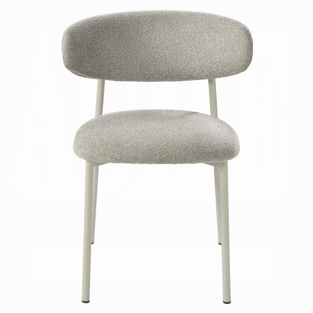 Sinra Side Dining Chair Set of 2, Light Gray Fabric, White Metal Frame