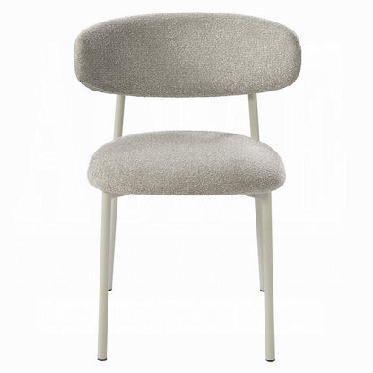Sinra Side Dining Chair Set of 2, Light Gray Fabric, White Metal Frame