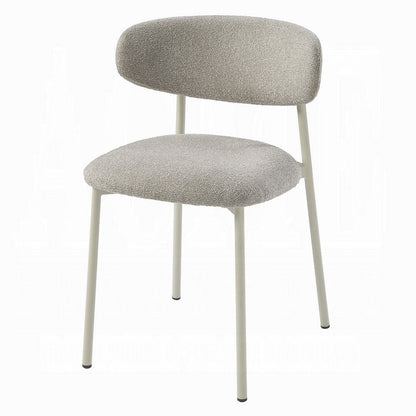 Sinra Side Dining Chair Set of 2, Light Gray Fabric, White Metal Frame