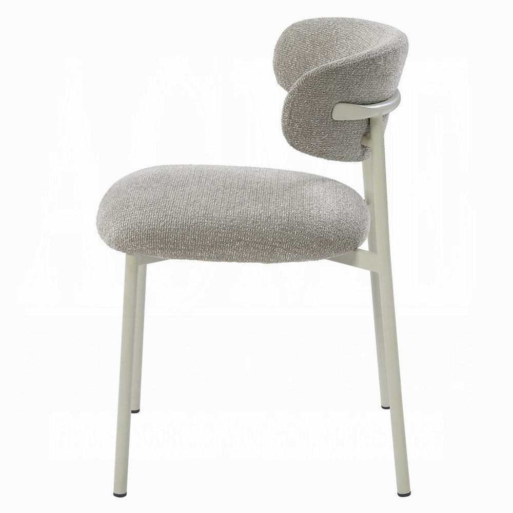 Sinra Side Dining Chair Set of 2, Light Gray Fabric, White Metal Frame
