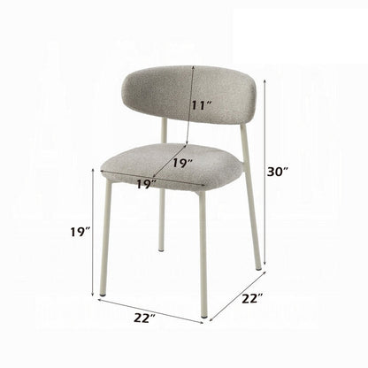 Sinra Side Dining Chair Set of 2, Light Gray Fabric, White Metal Frame