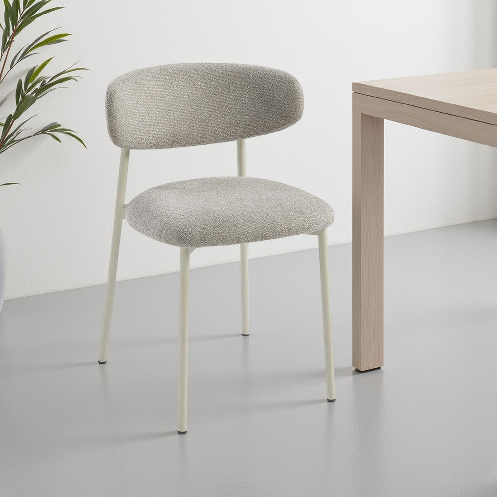 Sinra Side Dining Chair Set of 2, Light Gray Fabric, White Metal Frame