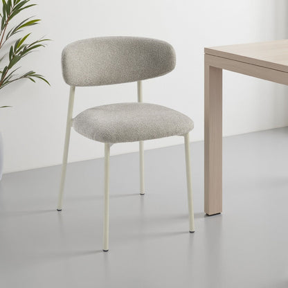 Sinra Side Dining Chair Set of 2, Light Gray Fabric, White Metal Frame