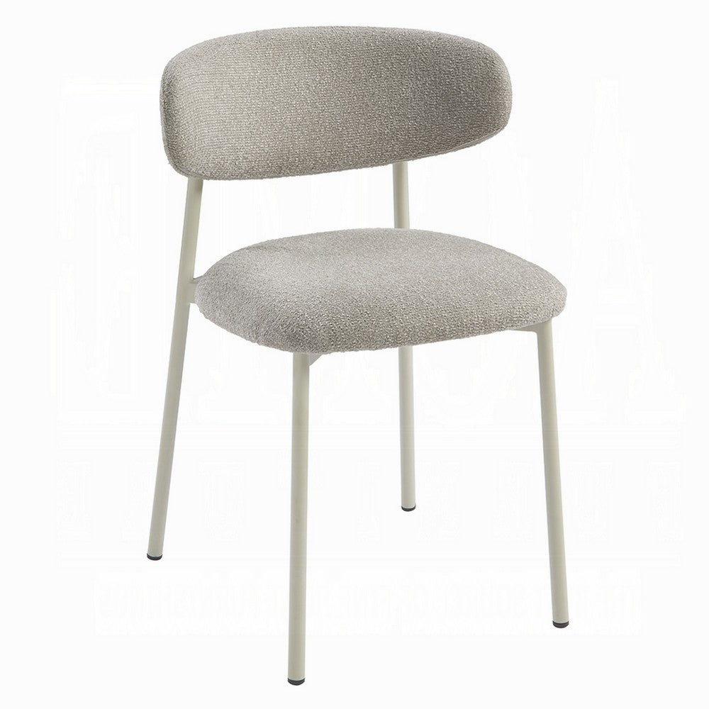 Sinra Side Dining Chair Set of 2, Light Gray Fabric, White Metal Frame
