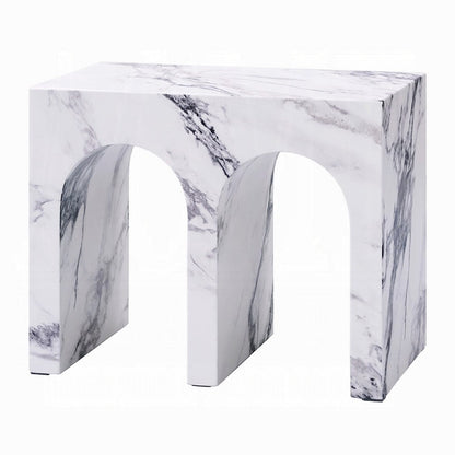 Ritzy Side End Table, White Faux Stone, Modern Arch Design 22 Inch