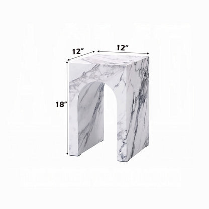 Ritzy End Table, White Marble Faux Stone Single Arch Design 12 Inch