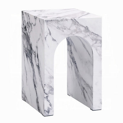 Ritzy End Table, White Marble Faux Stone Single Arch Design 12 Inch