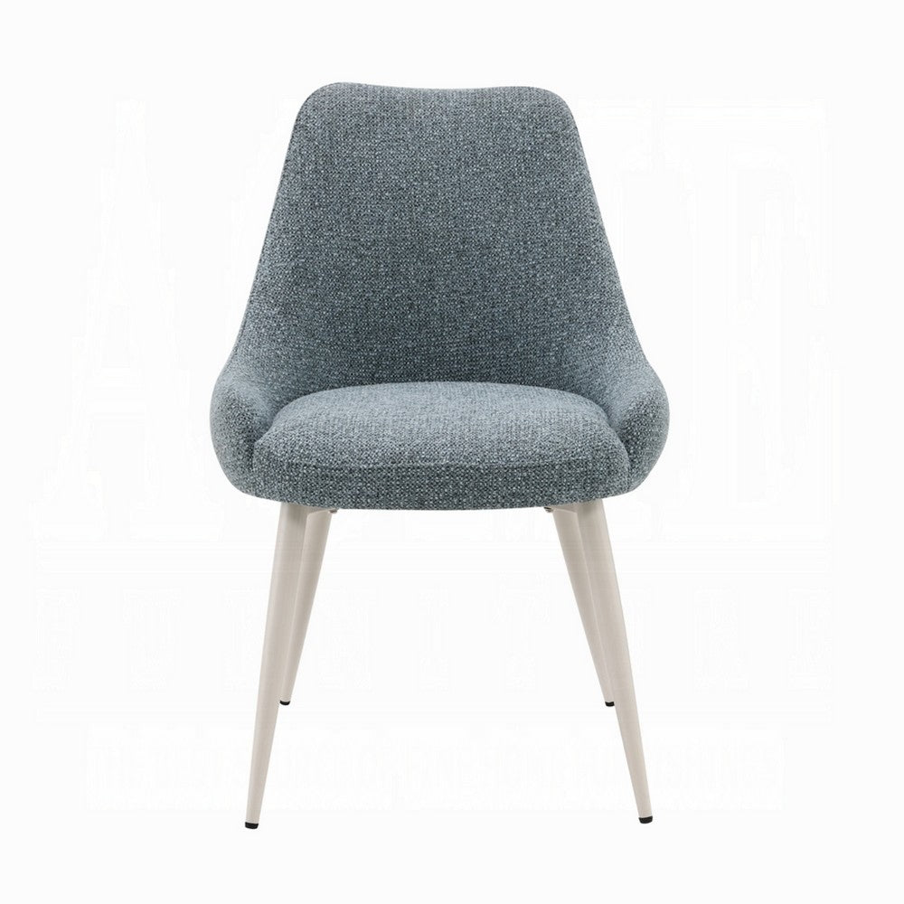 Aela Side Dining Chair Set of 2, Light Blue Boucle, Bone White Metal