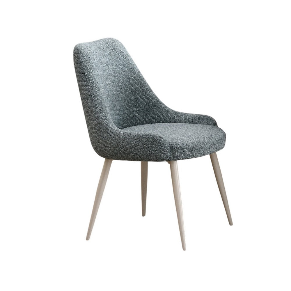 Aela Side Dining Chair Set of 2, Light Blue Boucle, Bone White Metal