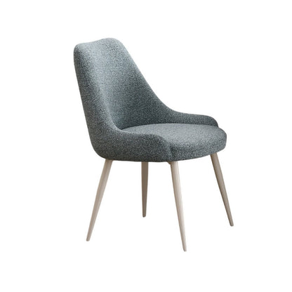 Aela Side Dining Chair Set of 2, Light Blue Boucle, Bone White Metal
