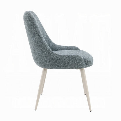 Aela Side Dining Chair Set of 2, Light Blue Boucle, Bone White Metal