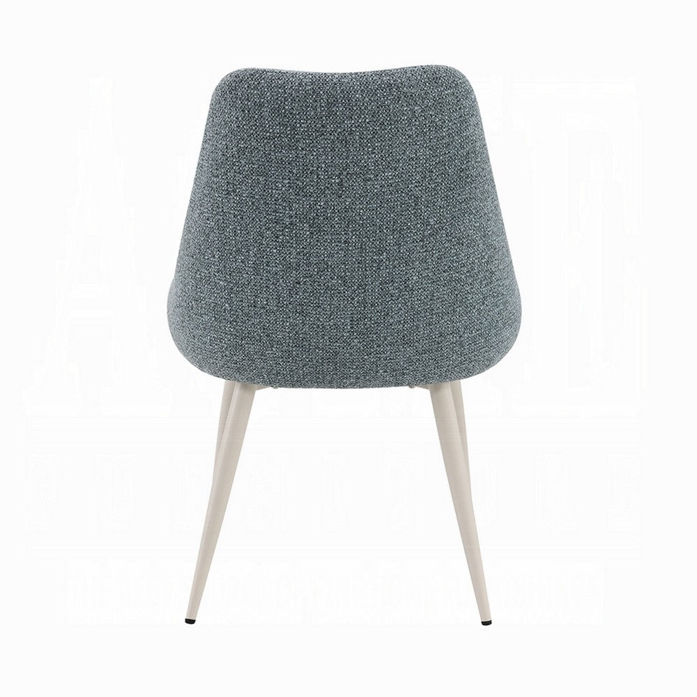 Aela Side Dining Chair Set of 2, Light Blue Boucle, Bone White Metal