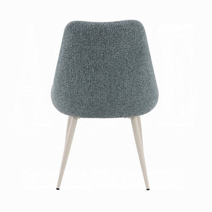 Aela Side Dining Chair Set of 2, Light Blue Boucle, Bone White Metal