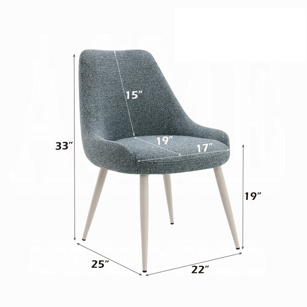 Aela Side Dining Chair Set of 2, Light Blue Boucle, Bone White Metal