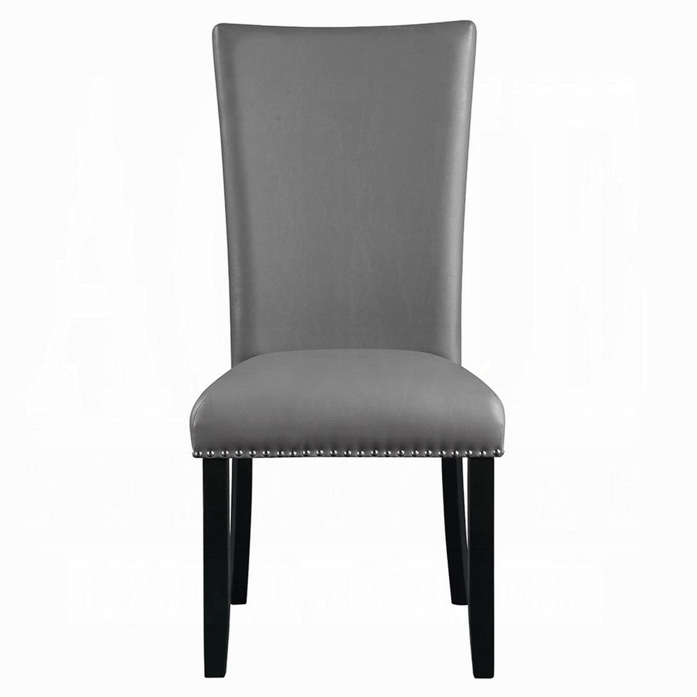Aline Side Dining Chair Set of 2, Gray Faux Leather, Nailhead Trim