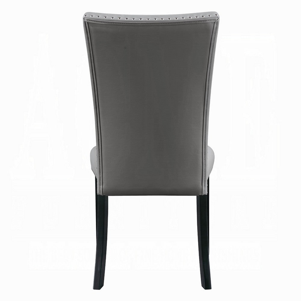 Aline Side Dining Chair Set of 2, Gray Faux Leather, Nailhead Trim