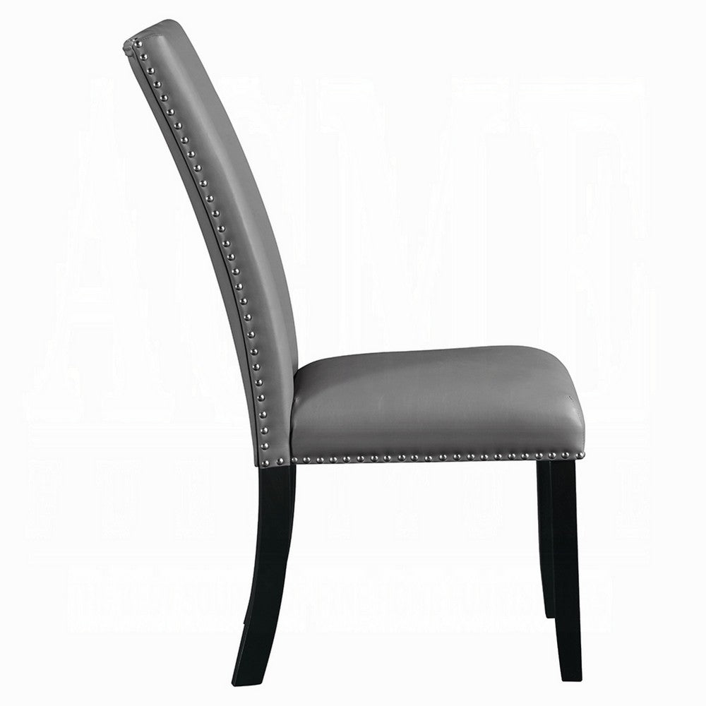 Aline Side Dining Chair Set of 2, Gray Faux Leather, Nailhead Trim