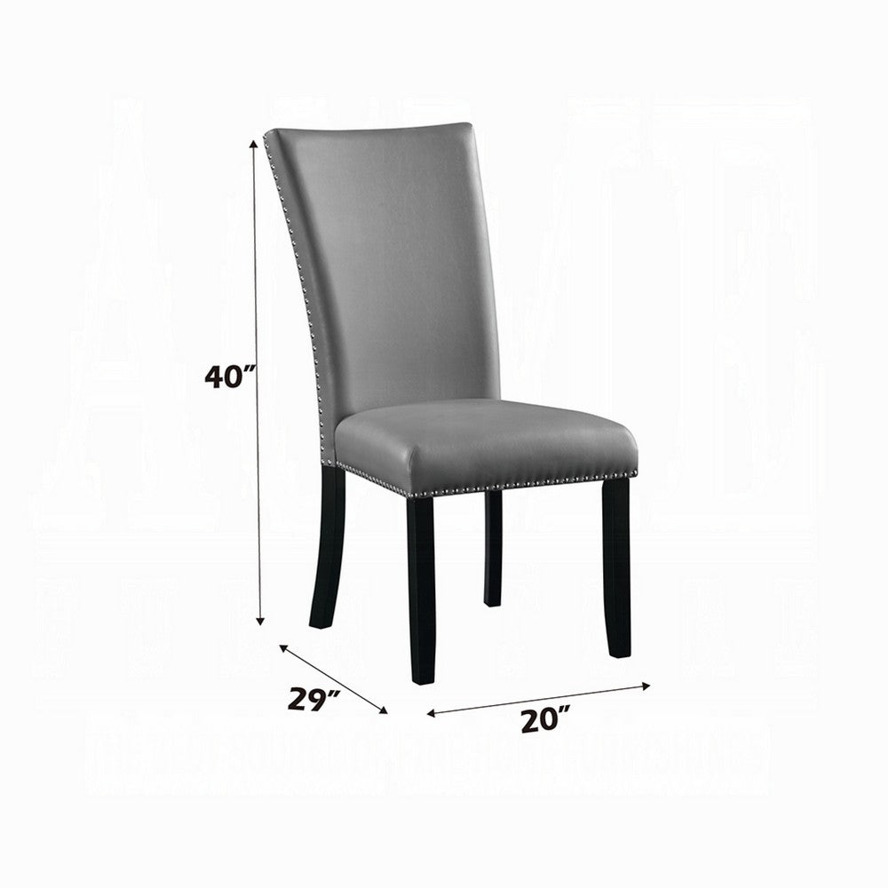 Aline Side Dining Chair Set of 2, Gray Faux Leather, Nailhead Trim