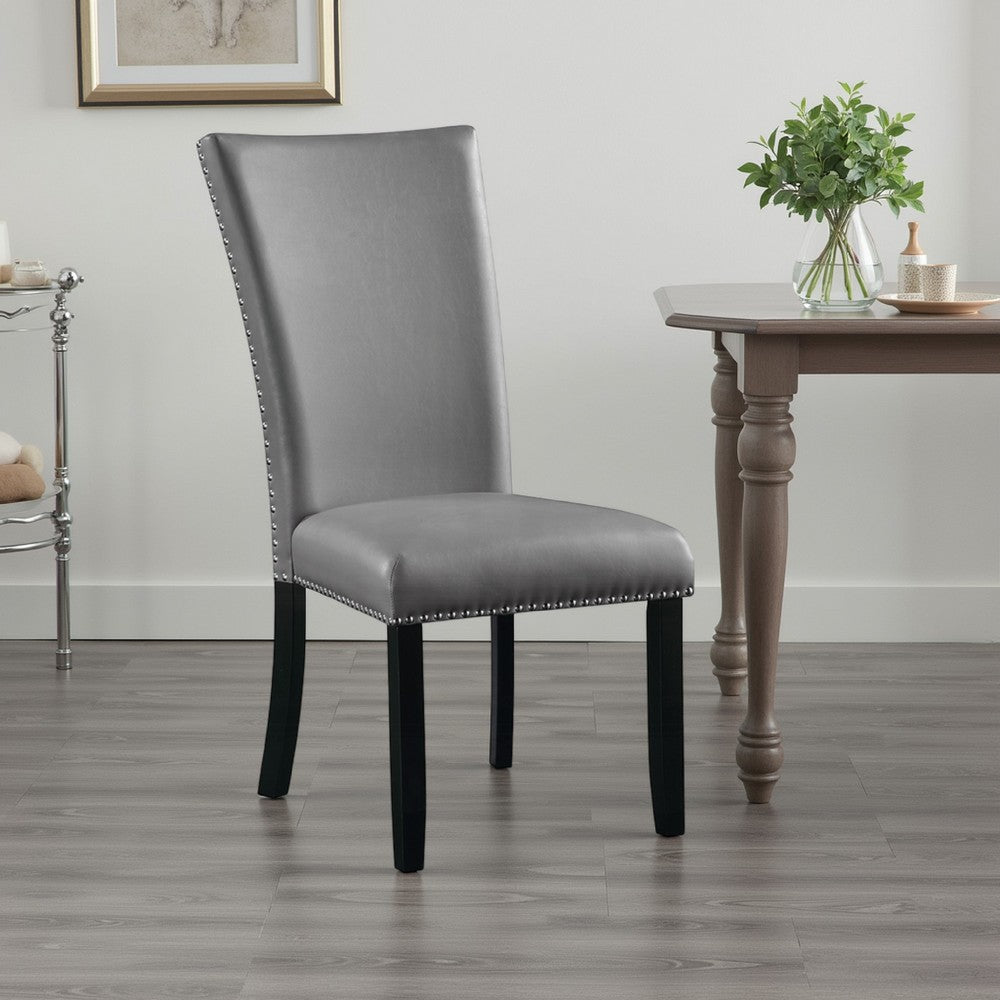 Aline Side Dining Chair Set of 2, Gray Faux Leather, Nailhead Trim
