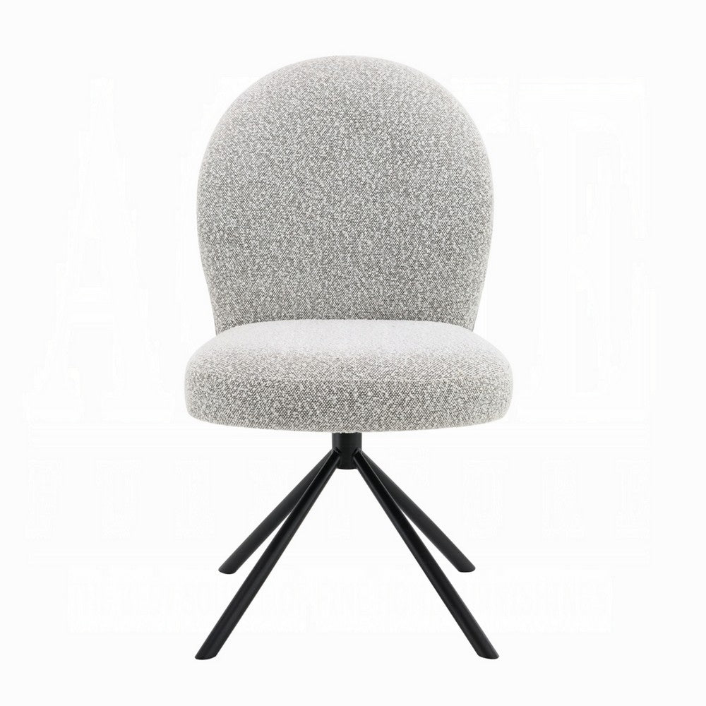 Veton Swivel Side Dining Chair Set of 2, Gray Boucle, Black Metal Base