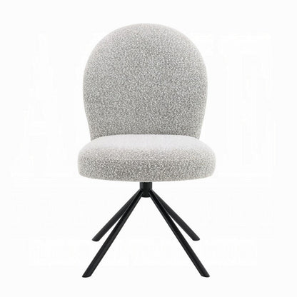 Veton Swivel Side Dining Chair Set of 2, Gray Boucle, Black Metal Base