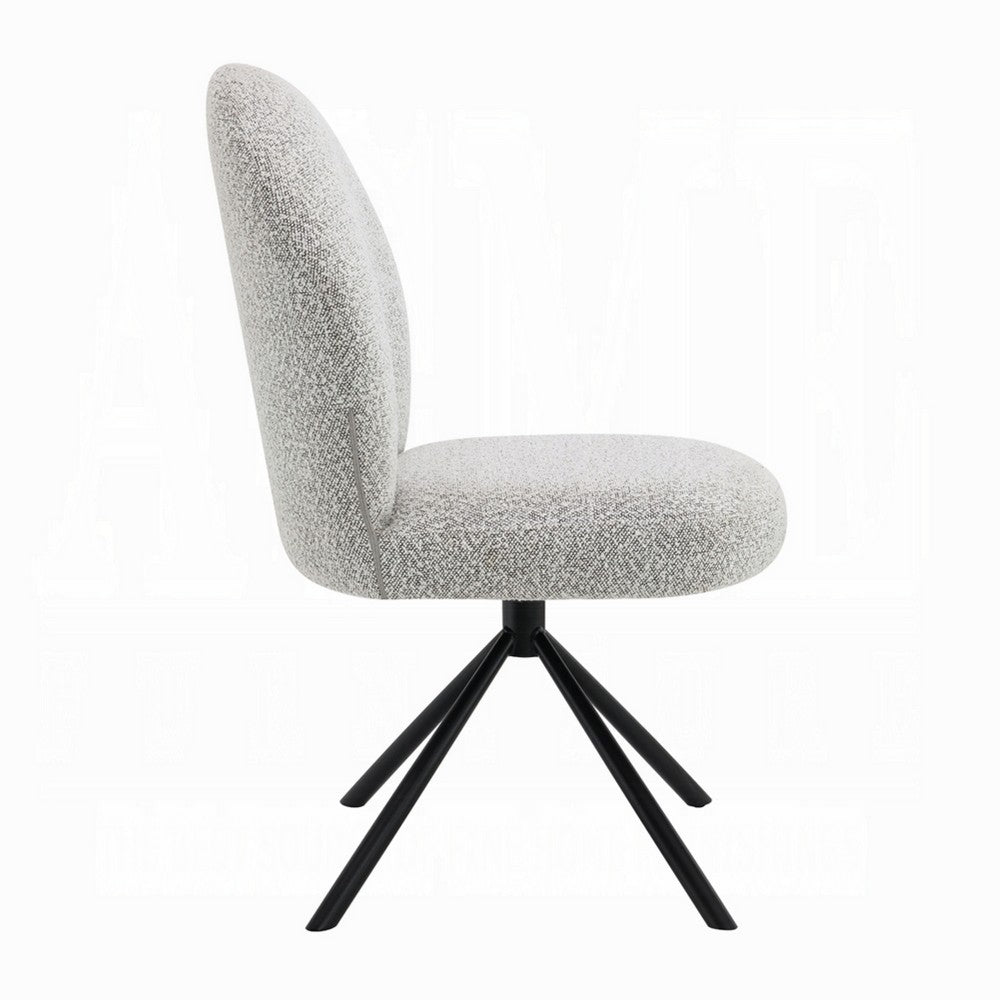 Veton Swivel Side Dining Chair Set of 2, Gray Boucle, Black Metal Base