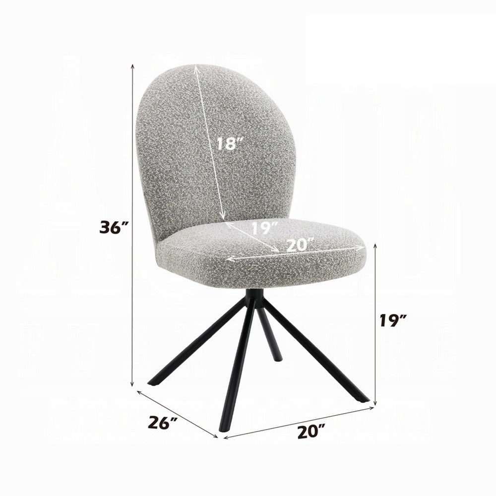 Veton Swivel Side Dining Chair Set of 2, Gray Boucle, Black Metal Base
