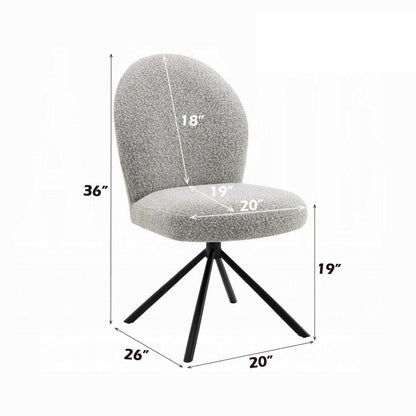 Veton Swivel Side Dining Chair Set of 2, Gray Boucle, Black Metal Base