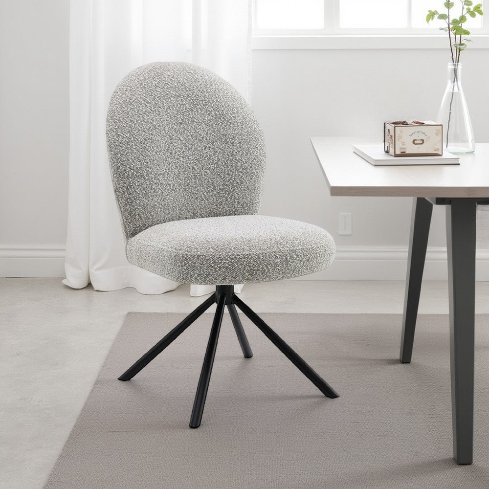 Veton Swivel Side Dining Chair Set of 2, Gray Boucle, Black Metal Base