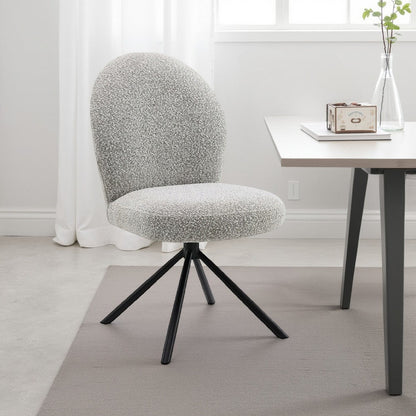 Veton Swivel Side Dining Chair Set of 2, Gray Boucle, Black Metal Base