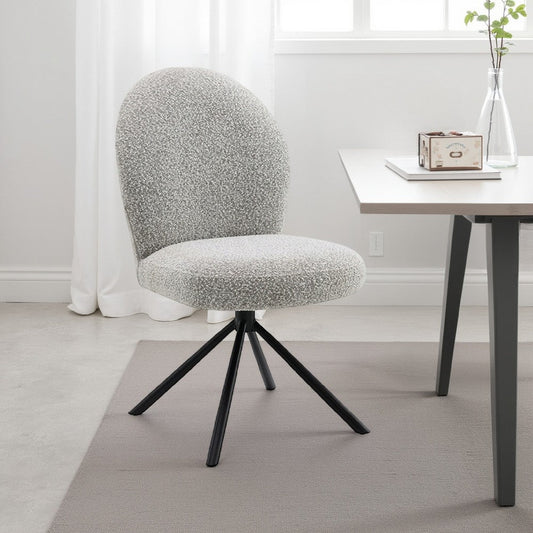 Veton Swivel Side Dining Chair Set of 2, Gray Boucle, Black Metal Base