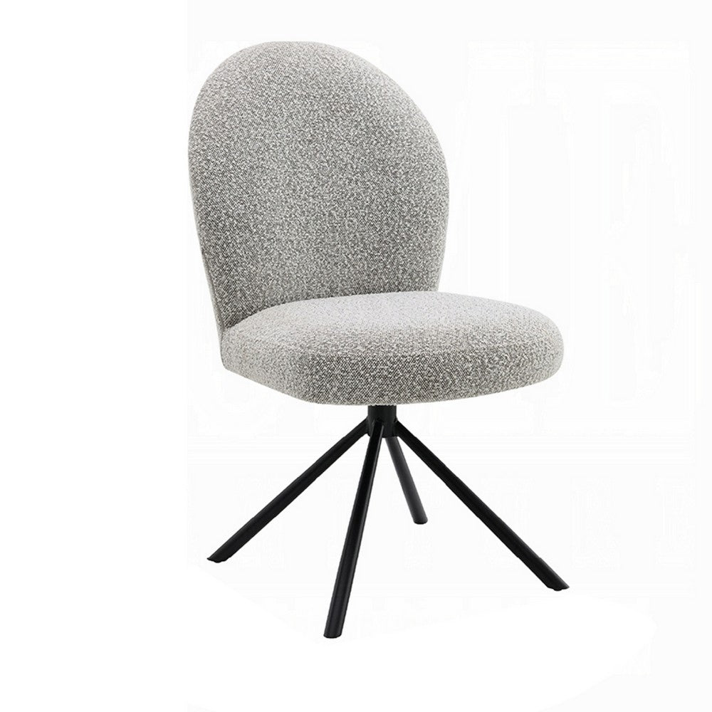 Veton Swivel Side Dining Chair Set of 2, Gray Boucle, Black Metal Base