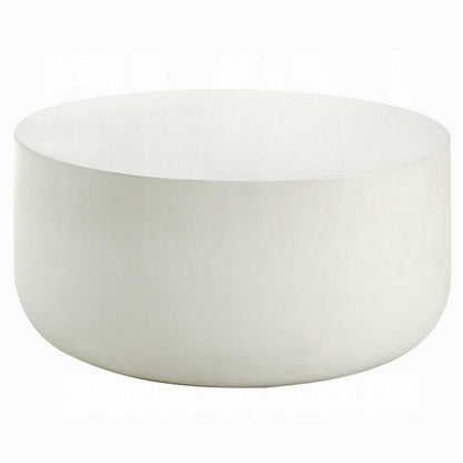 Utan 31 Inch Round Coffee Table, Modern Cement Frame, Off White